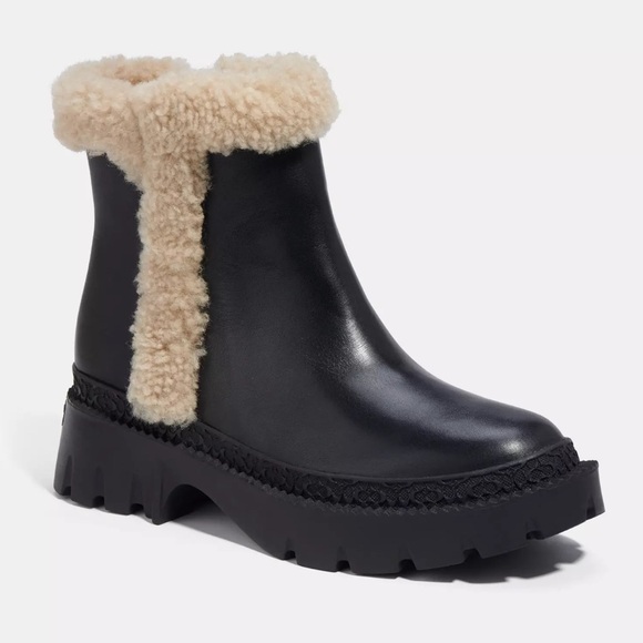 NWOT COACH Jane Ankle Boots - black leather & shearling (brand new without tags) - Picture 3 of 11